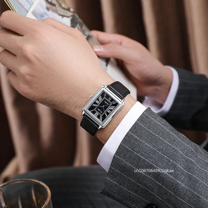 Montre pour hommes - Cadran rectangulaire bracelet cuir
