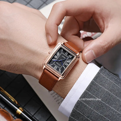 Montre pour hommes - Cadran rectangulaire bracelet cuir